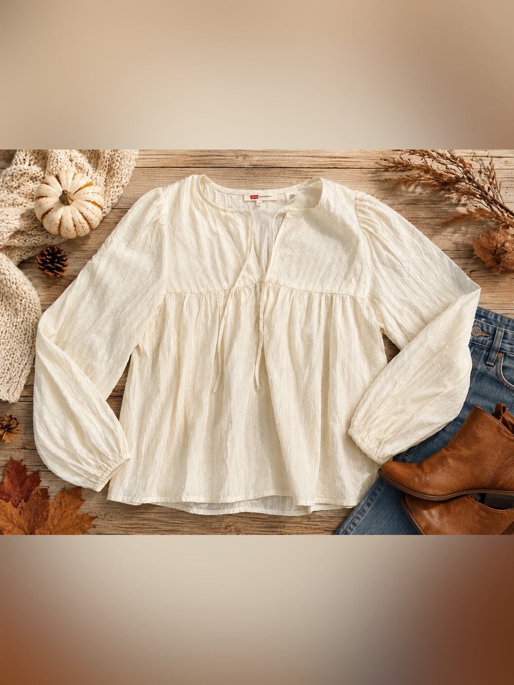 Levi’s NWT Cream Swiss Dot Metallic Stripe Tie Front Blouse Top XS